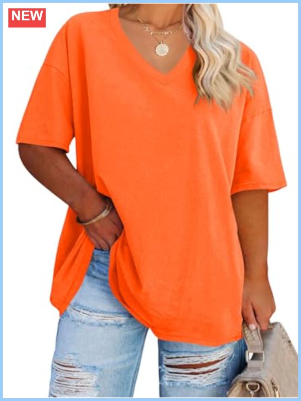 Plus Size V Neck Tee Loose Fit Cotton Blend Half Sleeve Tunic
